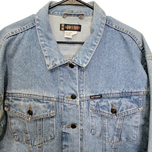 Vintage 90s Denim Jacket Women Medium Wash Dakota Blue Jean Black Coat 10 8 Fall - Picture 12 of 16